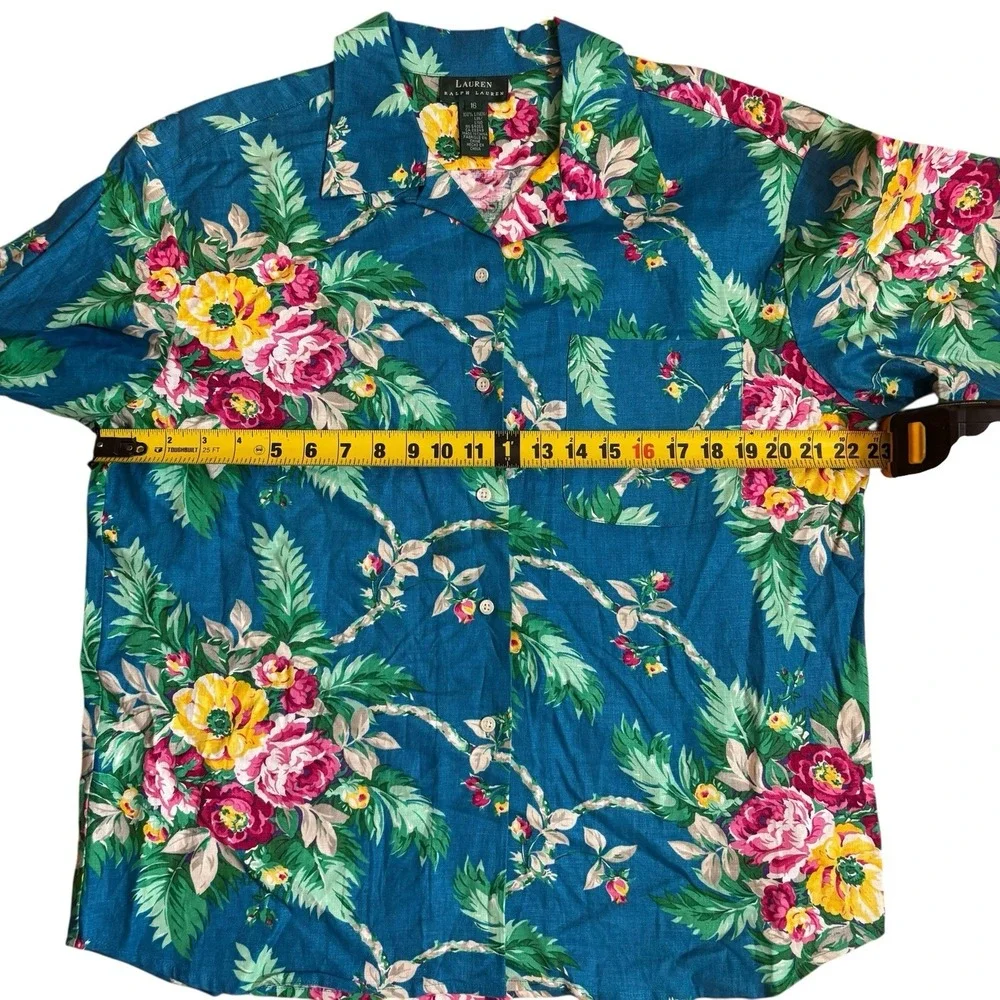 Lauren Ralph Lauren Floral Hawaiian Shirt Sz 16 Coastal Beach Linen Vacay Women - Picture 3 of 8